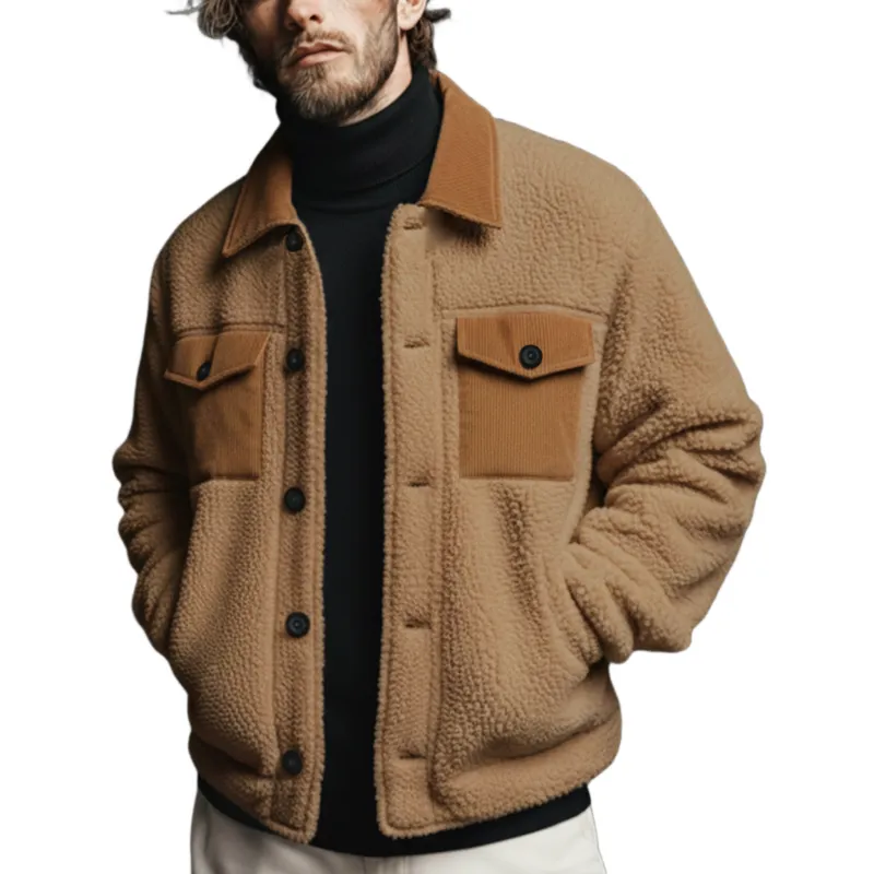 Men's Classic Casual Collar Pocket Corduroy Button Fleece Jacket MTA0187K0K sold by Manly