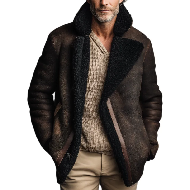 Men's Classic Fashion Fleece Collar Button-Up Faux Suede Jacket MTA0157K9K sold by Manly