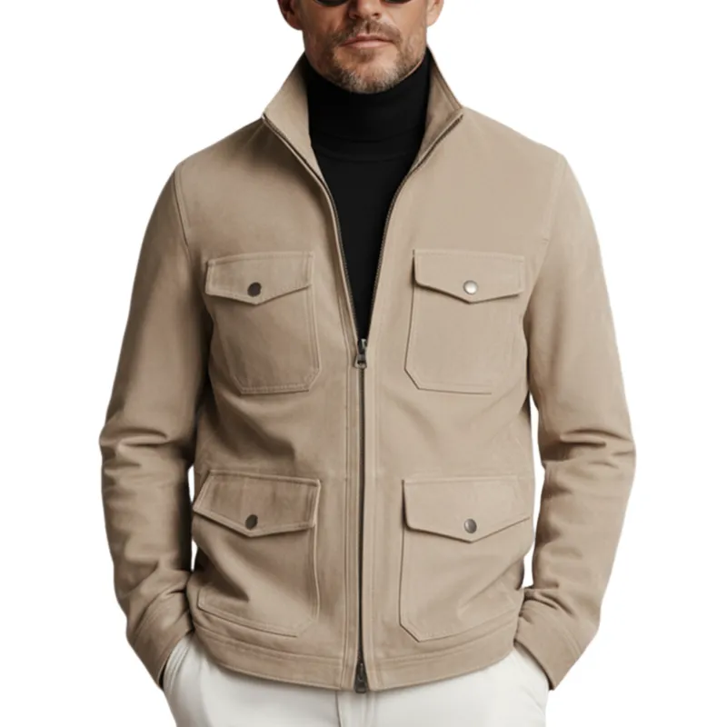 Men's Classic Business Stand-up Collar Multi-pocket Faux Suede Jacket MTA0166K2K sold by Manly