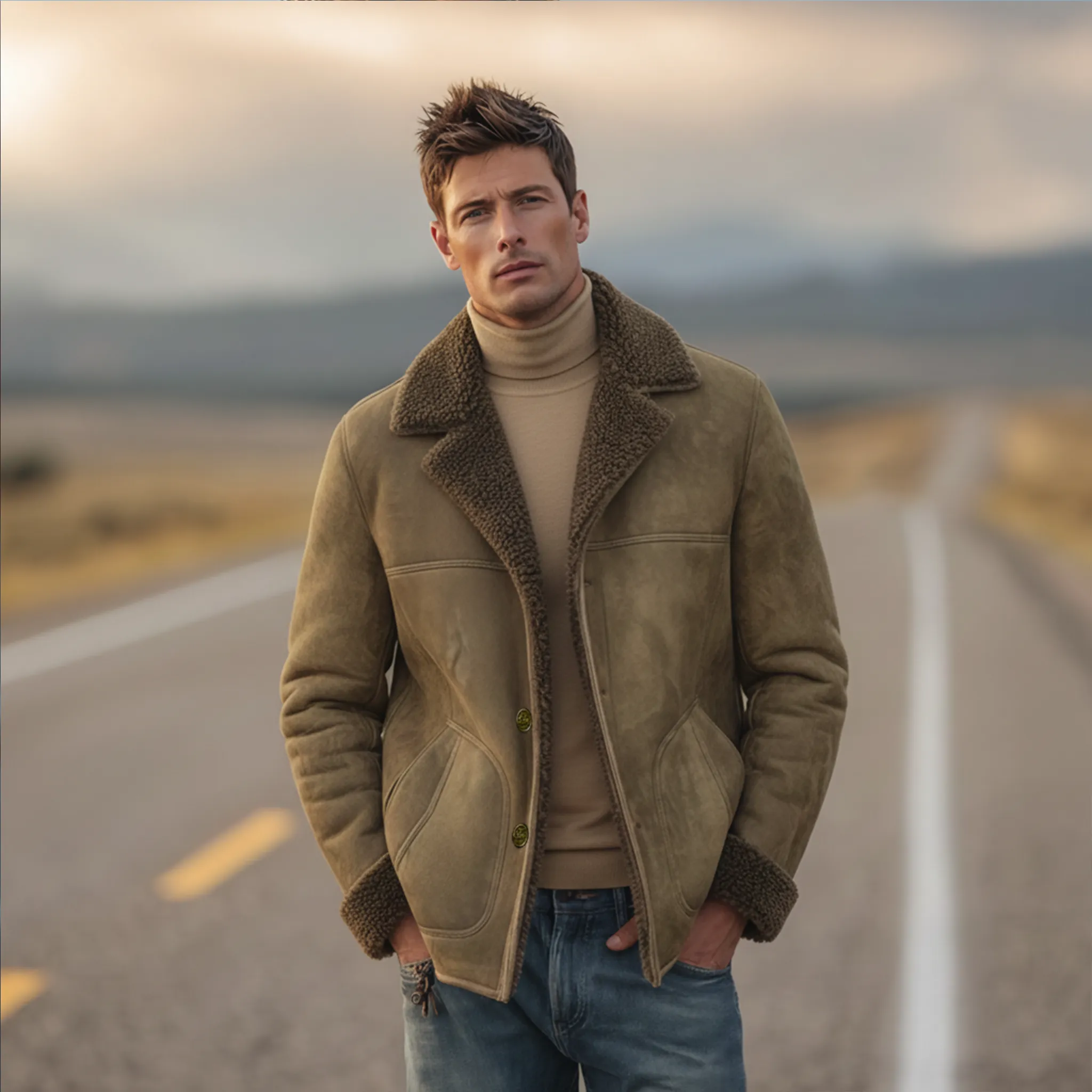 Men's Classic Retro Lapel Fleece-lined Faux Suede Jacket MTA0100K6K sold by Manly product image thumbnail 2