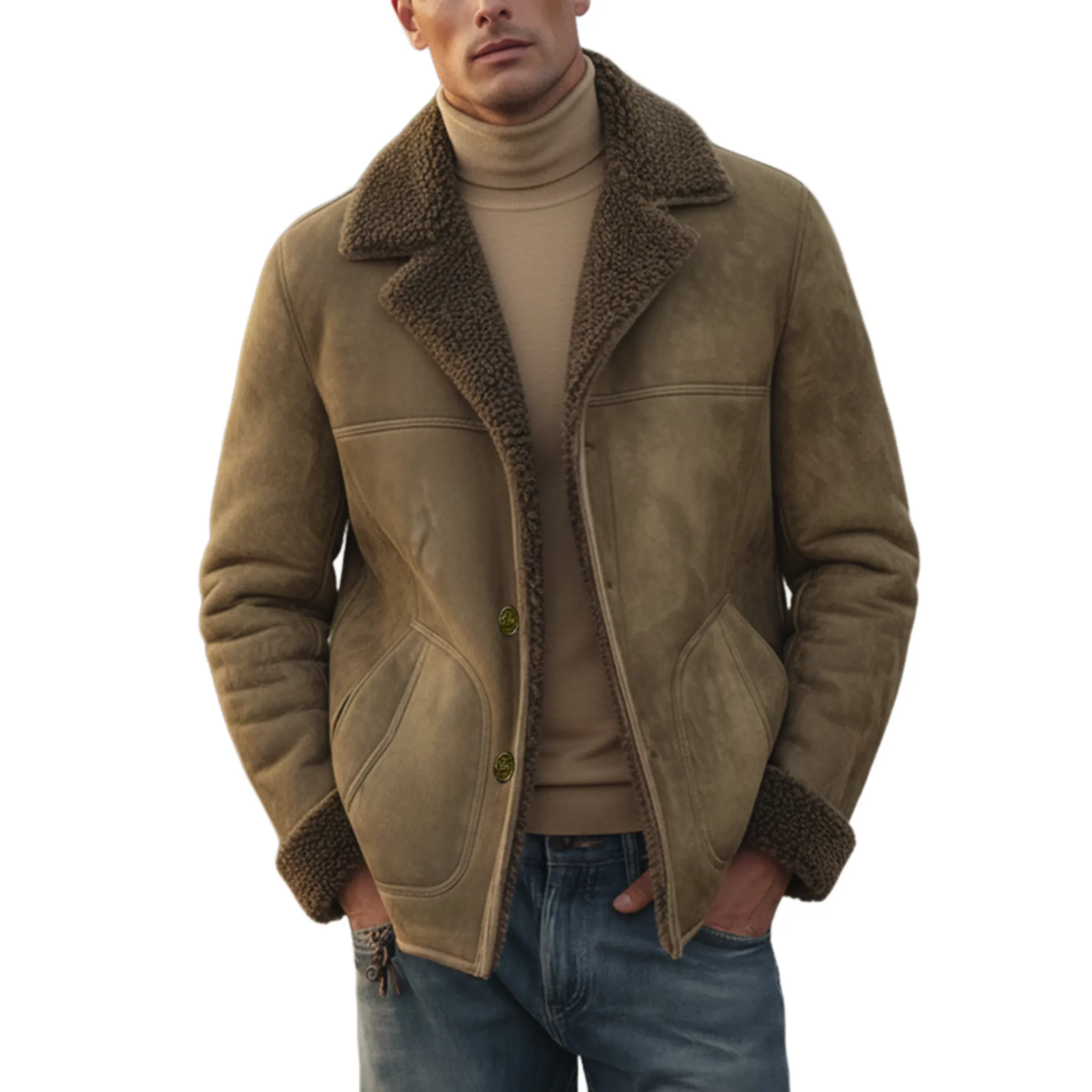 Men's Classic Retro Lapel Fleece-lined Faux Suede Jacket MTA0100K6K sold by Manly