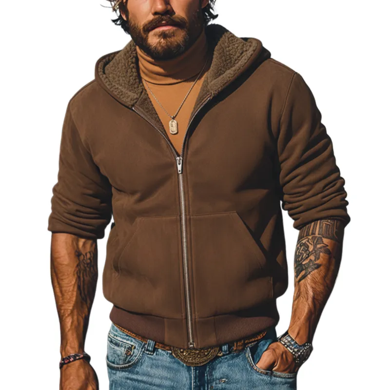 Men's Classic Retro Hooded Fleece-lined Faux Suede Jacket MTA0107K0K sold by Manly