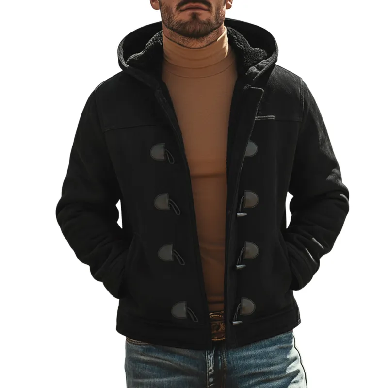 Men's Classic Retro Hooded Fleece Lined Horn Button Faux Suede Jacket MTA0197K1K sold by Manly