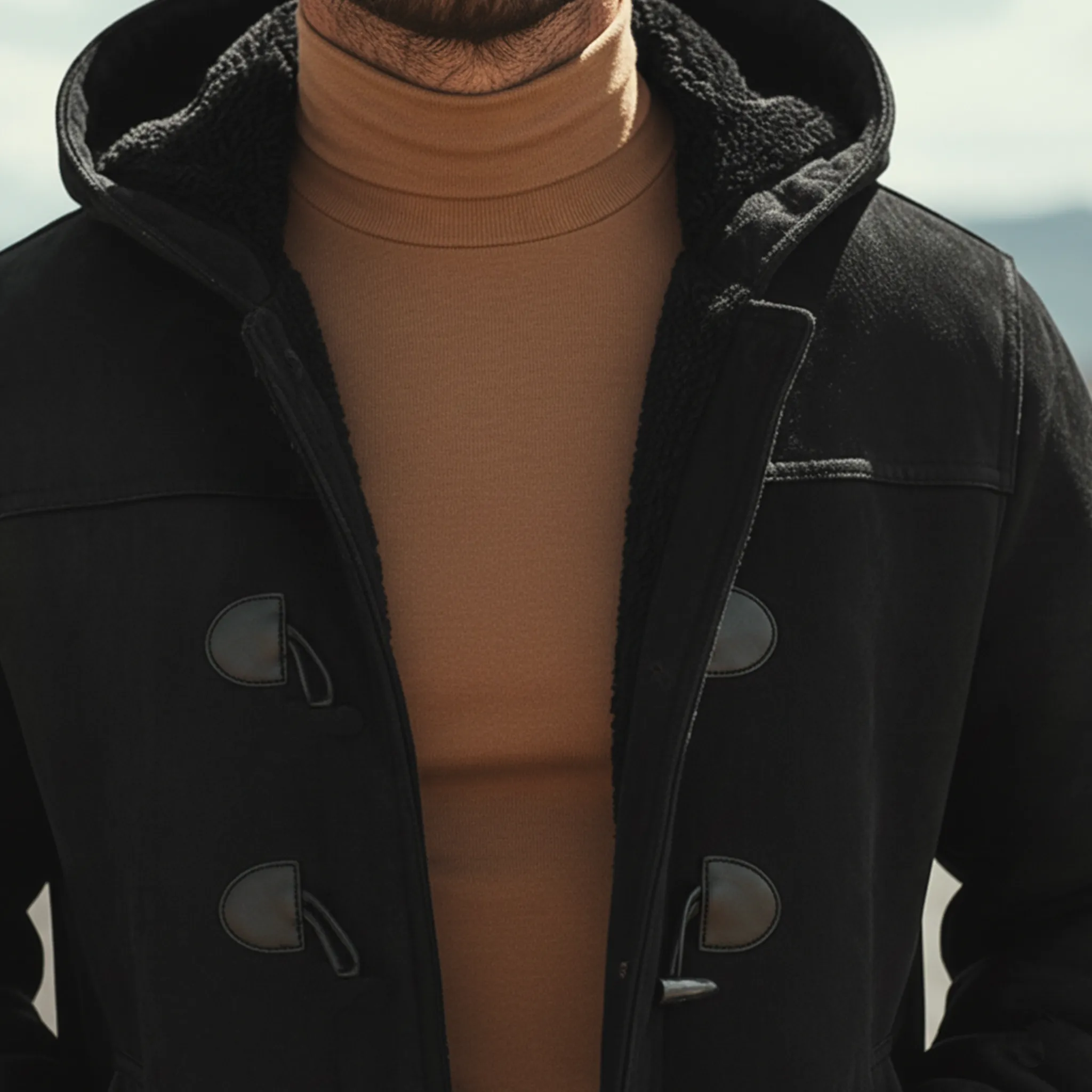 Men's Classic Retro Hooded Fleece Lined Horn Button Faux Suede Jacket MTA0197K1K sold by Manly product image thumbnail 5