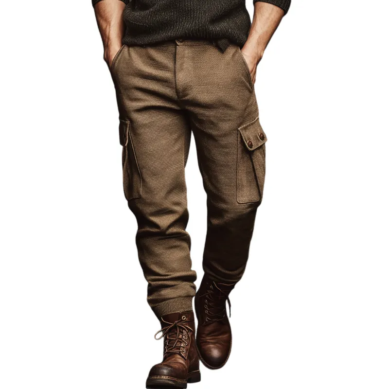 Men's Classic Khaki Textured Slim-fit Pants MTA0128K7U sold by Manly