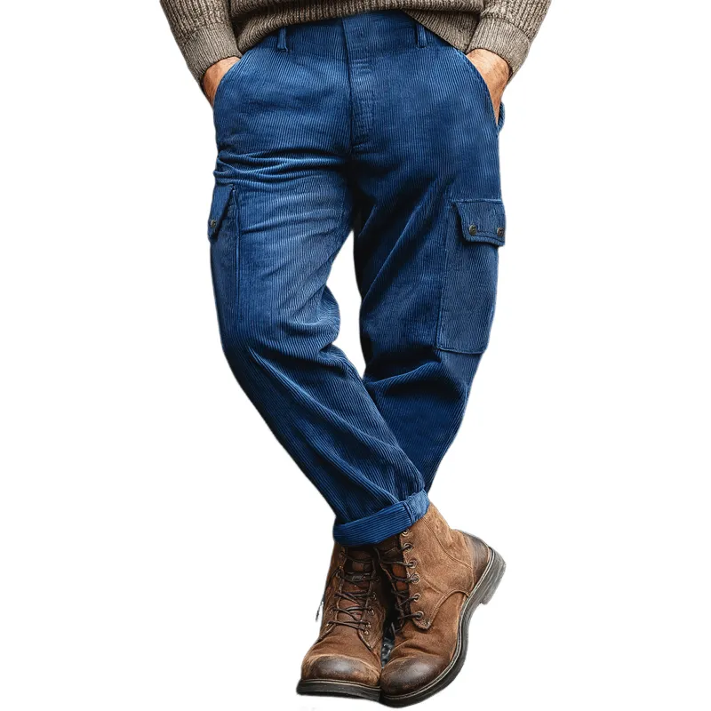 Men's Classic Royal Blue Corduroy Cargo Pants MTA0154K1U sold by Manly