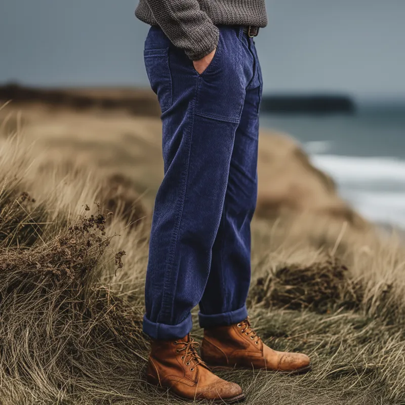 Men's Classic Blue-purple Corduroy Straight-leg Casual Pants MTA0133K3U sold by Manly product image thumbnail 3