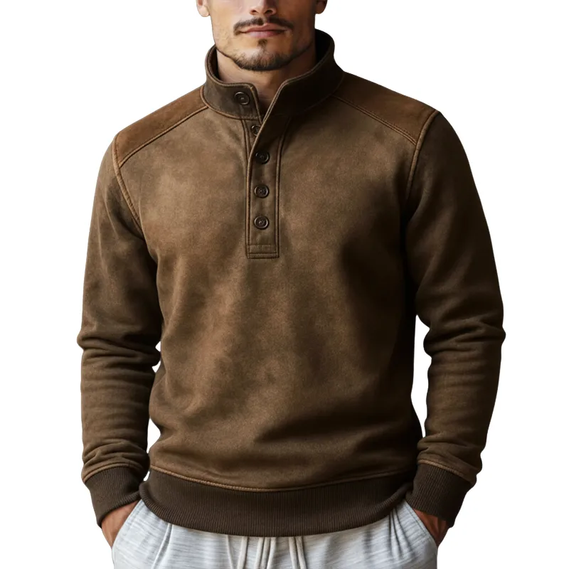 Men's Classic Suede Color-blocked Stand-up Collar Sweatshirt MTA0118K1U sold by Manly