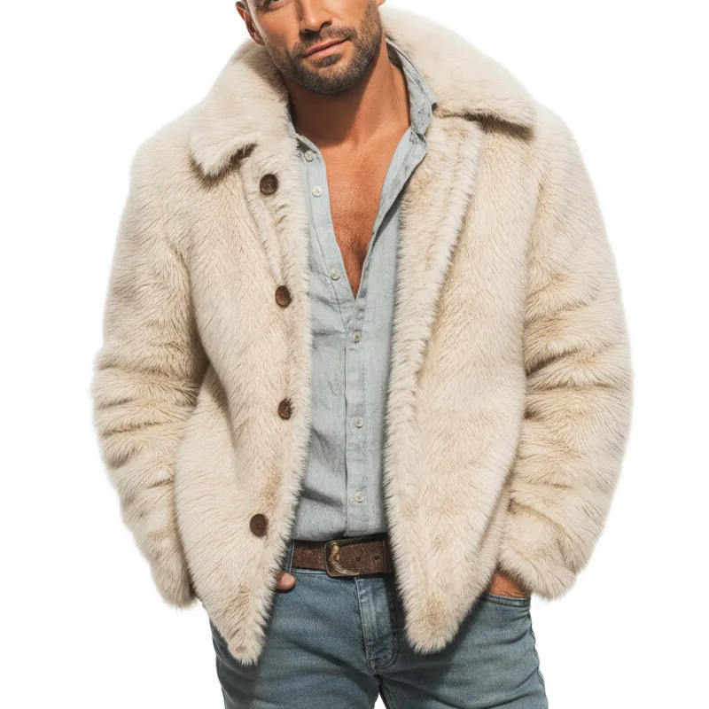 Men's Classic Warm Beige Faux Mink Button Jacket MTA0107K6U sold by Manly