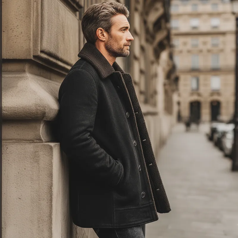 Men's Classic Button-down Suede Fleece-lined Mid-length Coat MTA3157J5U sold by Manly product image thumbnail 3