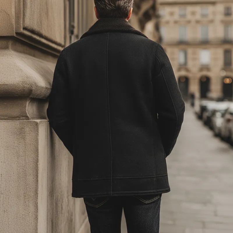 Men's Classic Button-down Suede Fleece-lined Mid-length Coat MTA3157J5U sold by Manly product image thumbnail 5