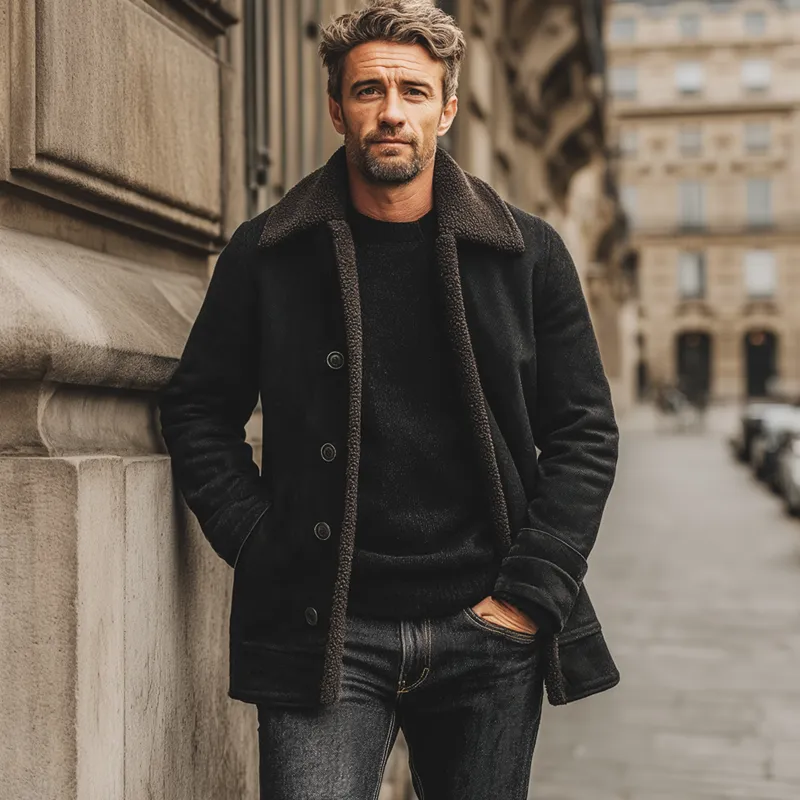 Men's Classic Button-down Suede Fleece-lined Mid-length Coat MTA3157J5U sold by Manly product image thumbnail 2