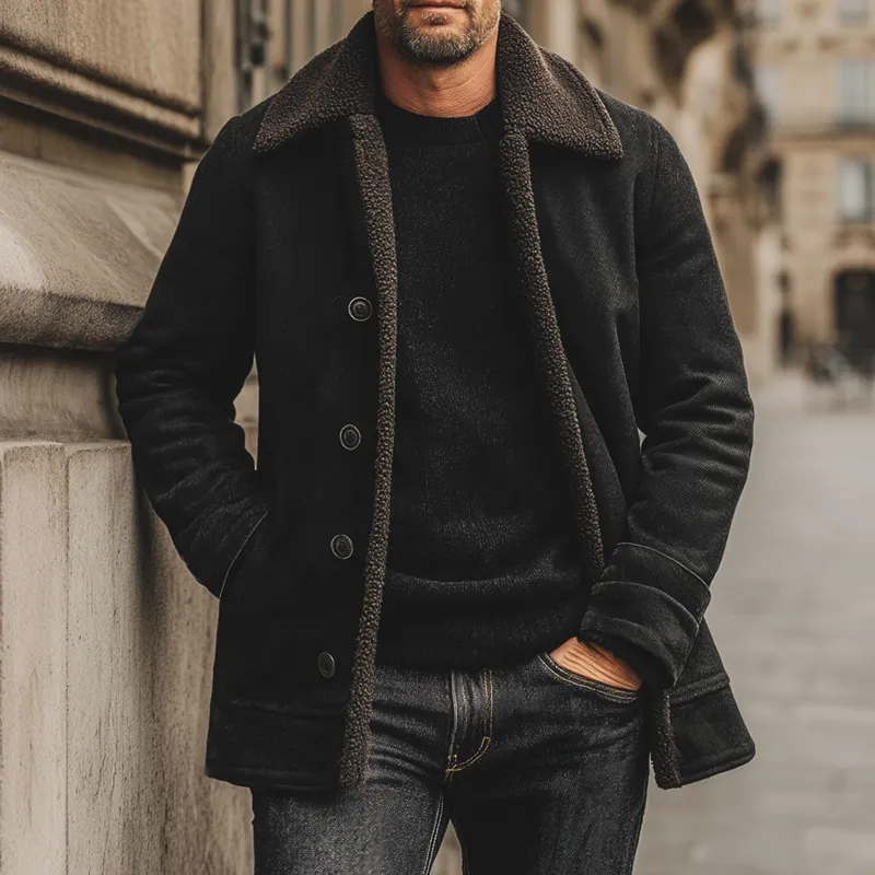 Men's Classic Button-down Suede Fleece-lined Mid-length Coat MTA3157J5U sold by Manly product image thumbnail 4