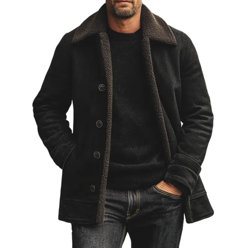 Men's Classic Button-down Suede Fleece-lined Mid-length Coat MTA3157J5U sold by Manly