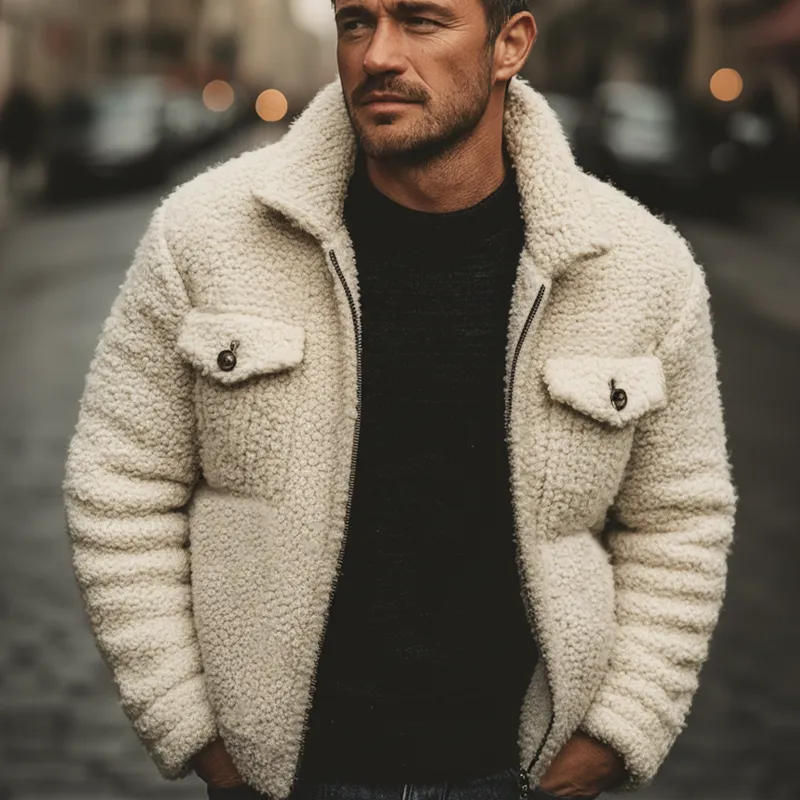 Men's Classic Winter Beige Fleece Zip-Up Jacket MTA3159J2U sold by Manly product image thumbnail 5