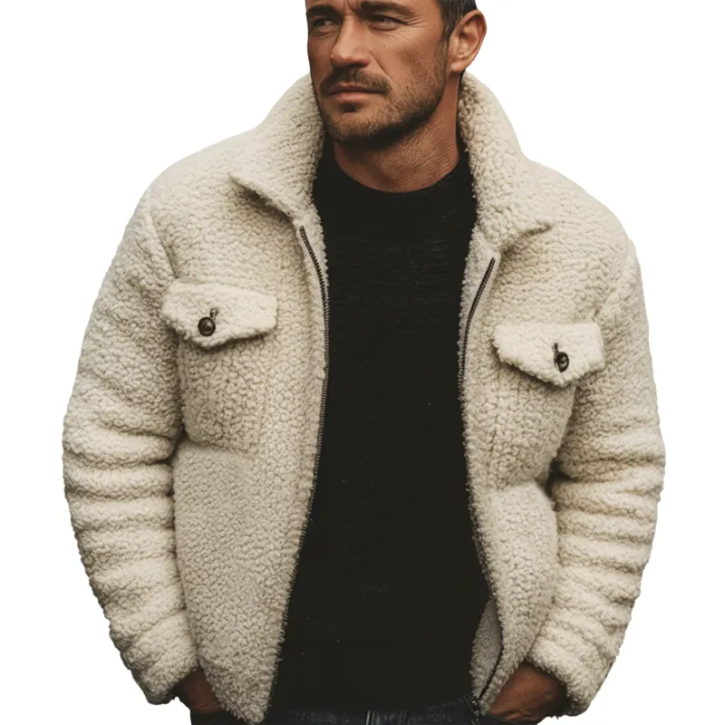 Men's Classic Winter Beige Fleece Zip-Up Jacket MTA3159J2U sold by Manly