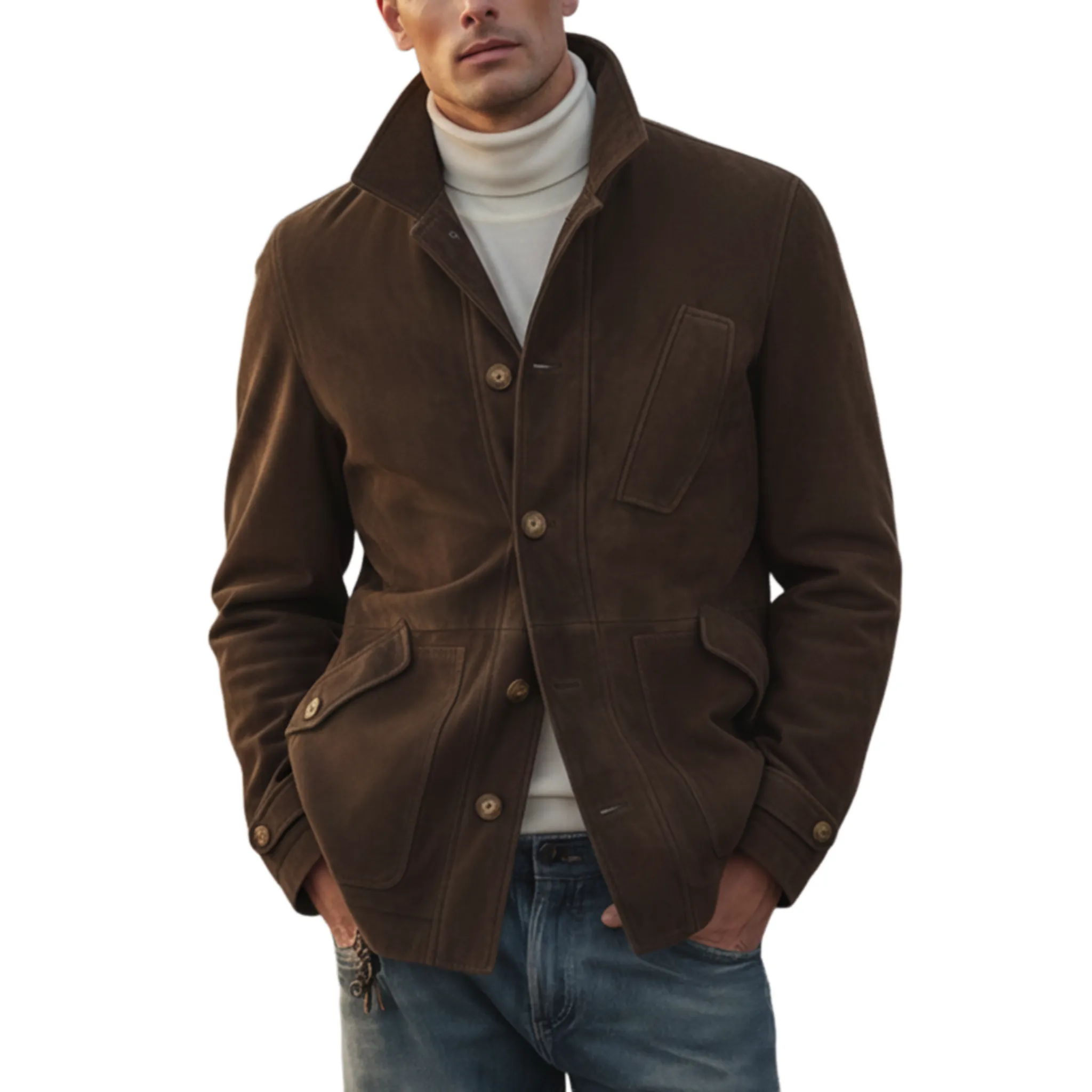 Men's Classic Retro Stand-up Collar Faux Suede Jacket MTA0132K1K sold by Manly