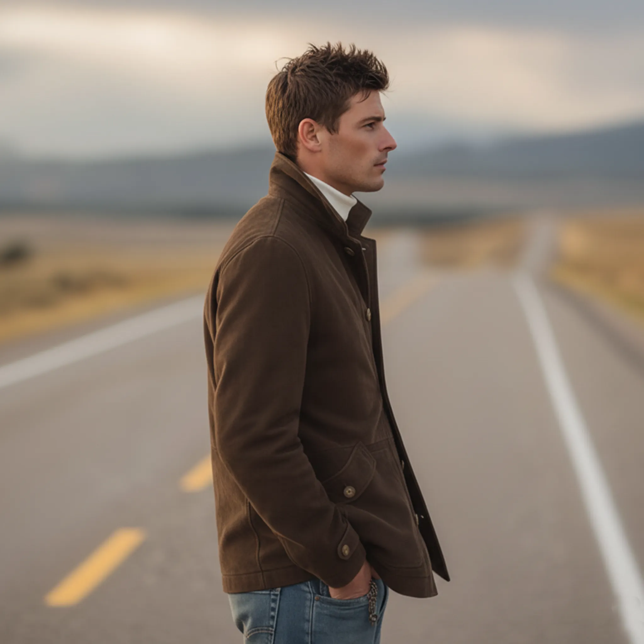 Men's Classic Retro Stand-up Collar Faux Suede Jacket MTA0132K1K sold by Manly product image thumbnail 5