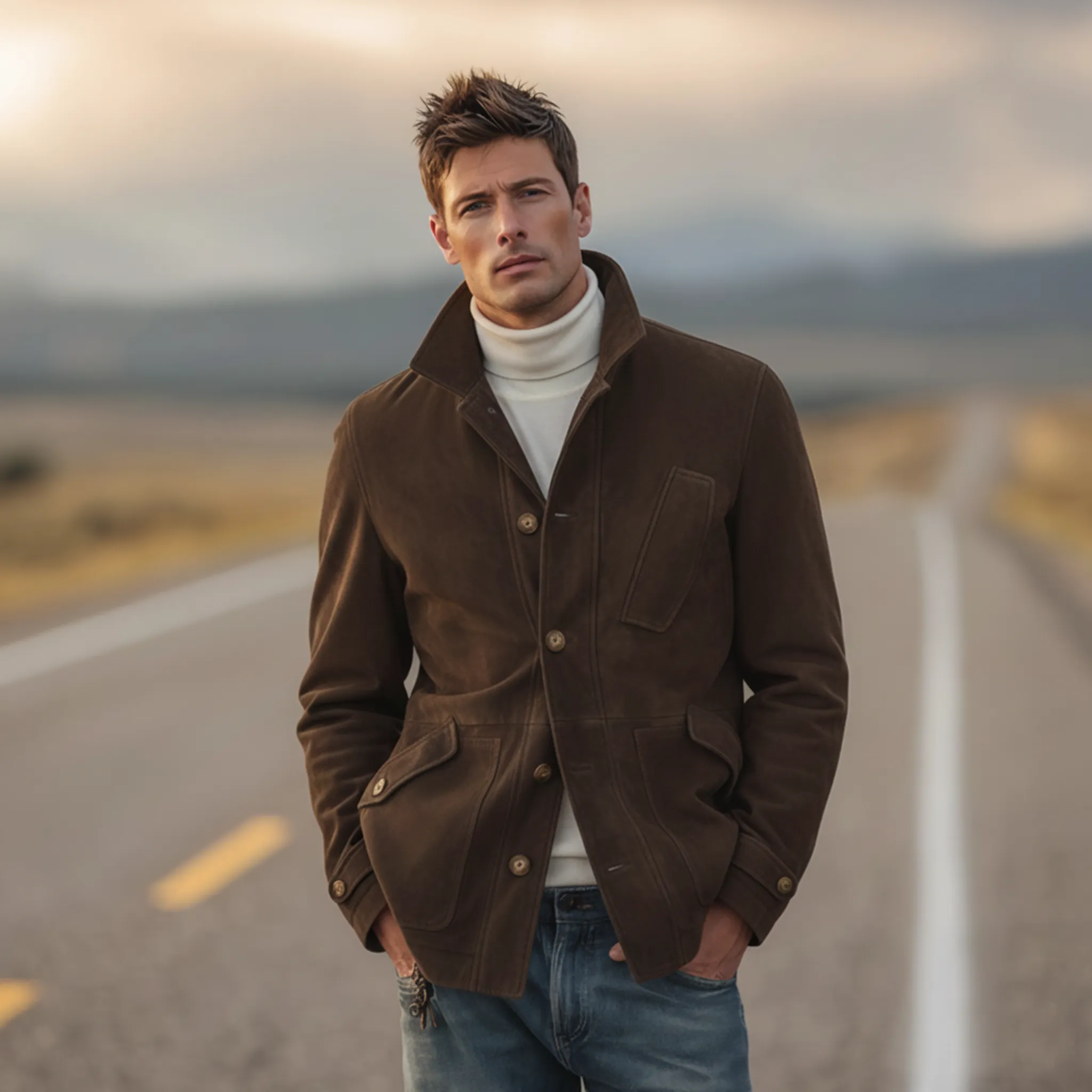 Men's Classic Retro Stand-up Collar Faux Suede Jacket MTA0132K1K sold by Manly product image thumbnail 2