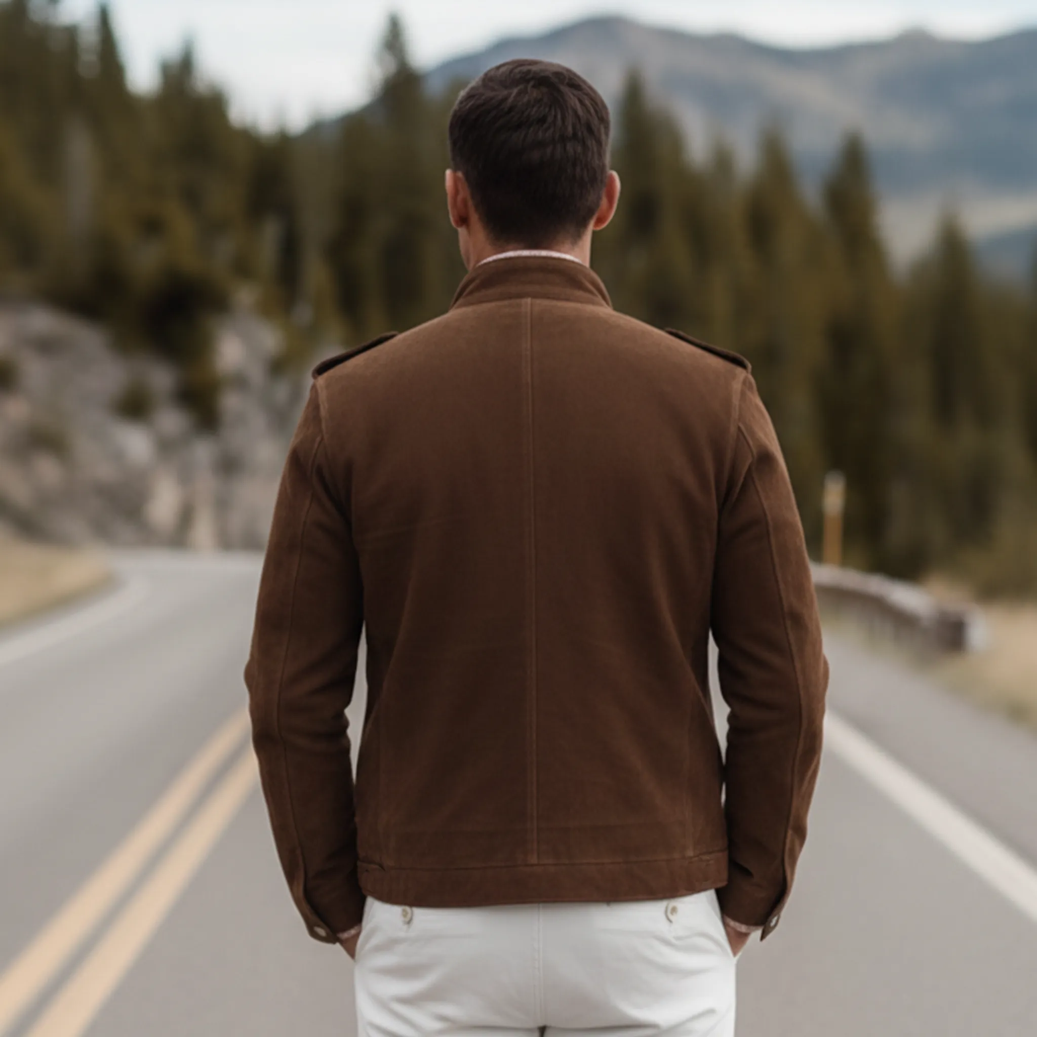 Men's Classic Retro Stand-up Collar Epaulette Multi-pocket Faux Suede Jacket MTA0126K4K sold by Manly product image thumbnail 3