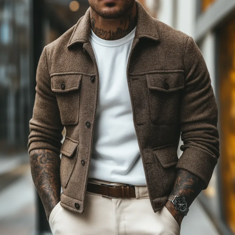 Men's Retro Casual Multi-Pocket Lapel Jacket MTA3199J7TO sold by Manly product image thumbnail 2