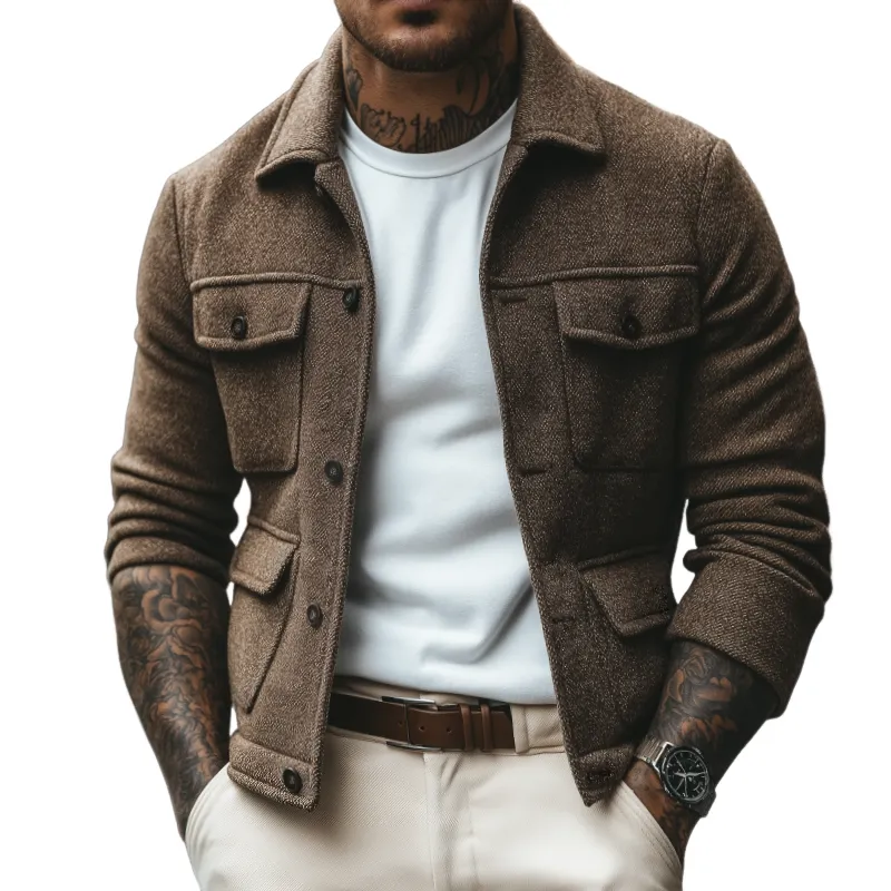 Men's Retro Casual Multi-Pocket Lapel Jacket MTA3199J7TO sold by Manly