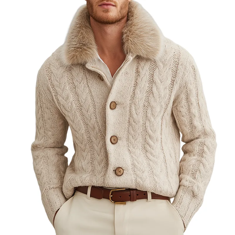 Men's Retro Casual Cable Knit Button Cardigan MTA3104J0TO sold by Manly