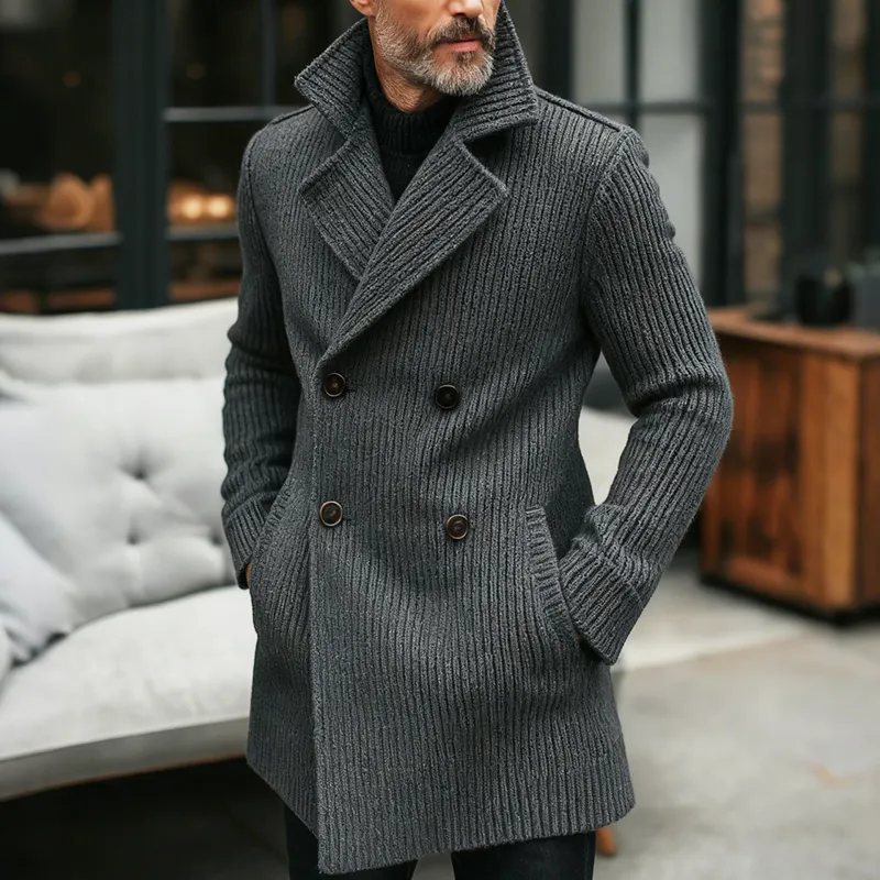 Men's Retro Casual Knit Double-Breasted Mid-Length Coat MTA3130J8TO sold by Manly product image thumbnail 2