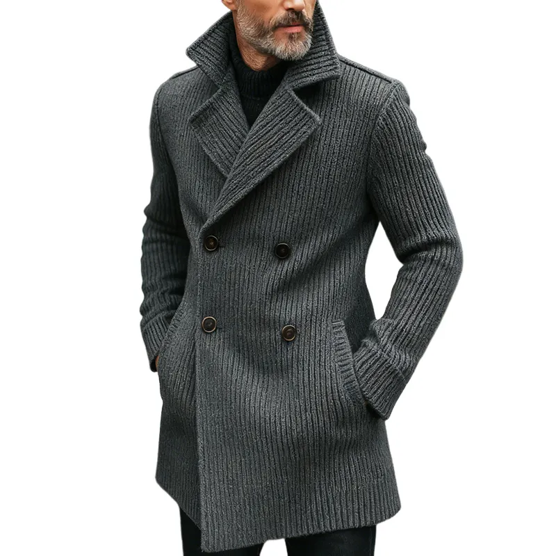 Men's Retro Casual Knit Double-Breasted Mid-Length Coat MTA3130J8TO sold by Manly