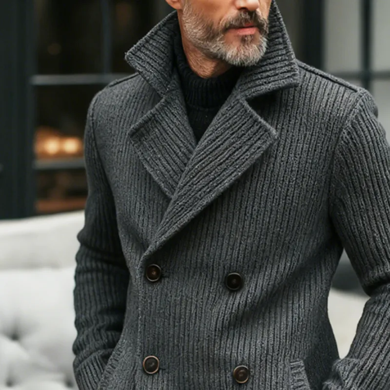 Men's Retro Casual Knit Double-Breasted Mid-Length Coat MTA3130J8TO sold by Manly product image thumbnail 3