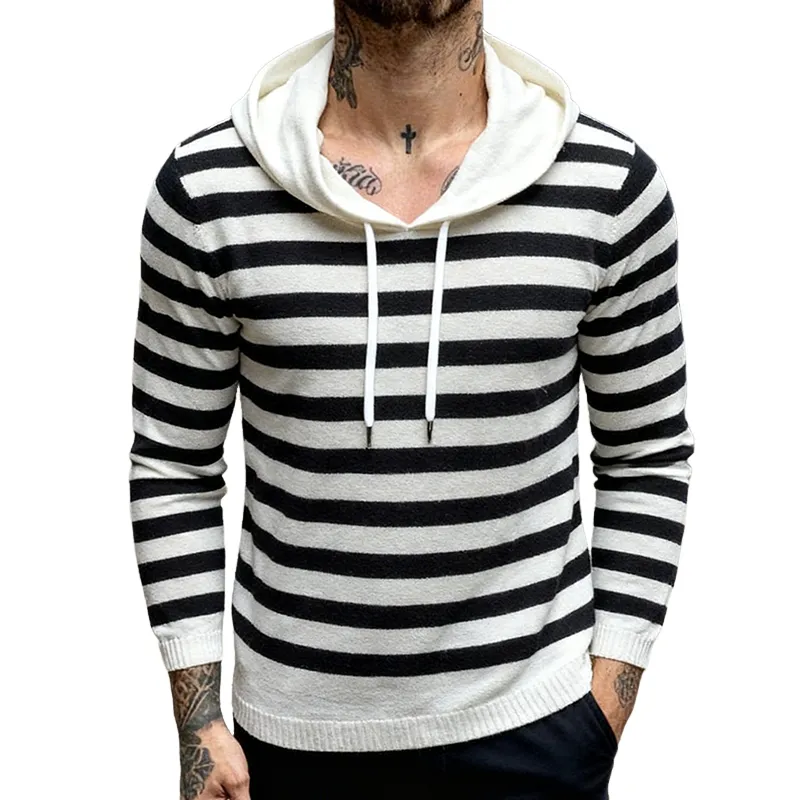Men's Retro Casual Striped Knit Hooded Sweater MTA2942J2TO sold by Manly