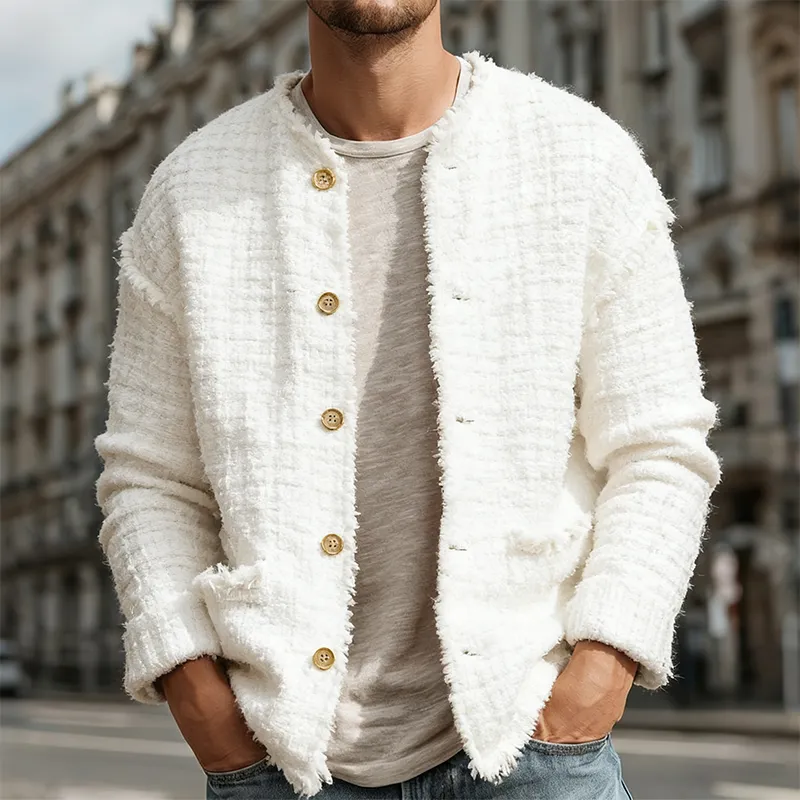 Men's Retro Casual Tweed Collarless Button-Down Jacket MTA0172K8TO sold by Manly product image thumbnail 2