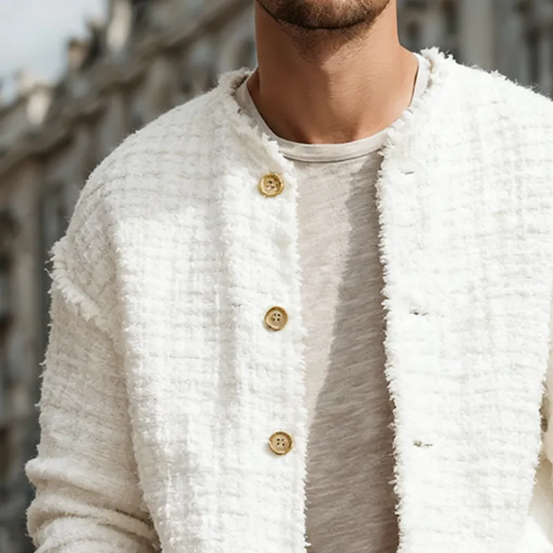 Men's Retro Casual Tweed Collarless Button-Down Jacket MTA0172K8TO sold by Manly product image thumbnail 3