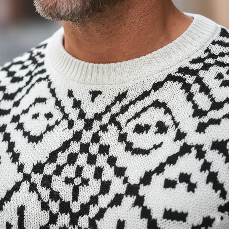 Men's Retro Simple Knitted Jacquard Cotton Yarn Crew Neck Sweater MTA3098J3P sold by Manly product image thumbnail 5