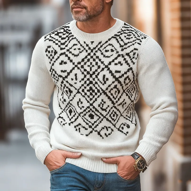 Men's Retro Simple Knitted Jacquard Cotton Yarn Crew Neck Sweater MTA3098J3P sold by Manly product image thumbnail 2