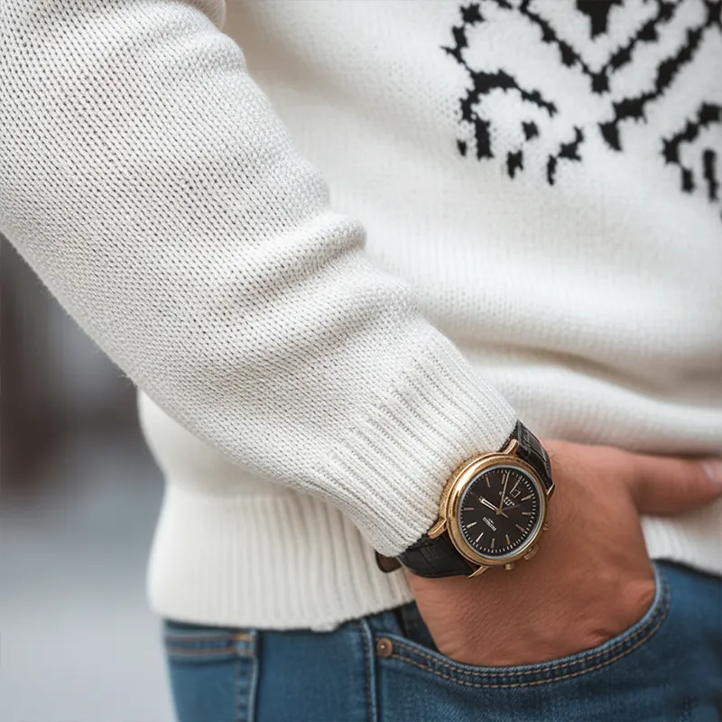 Men's Retro Simple Knitted Jacquard Cotton Yarn Crew Neck Sweater MTA3098J3P sold by Manly product image thumbnail 4