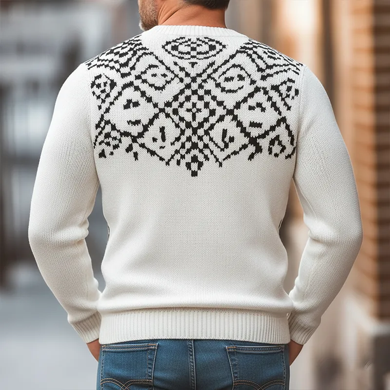 Men's Retro Simple Knitted Jacquard Cotton Yarn Crew Neck Sweater MTA3098J3P sold by Manly product image thumbnail 3