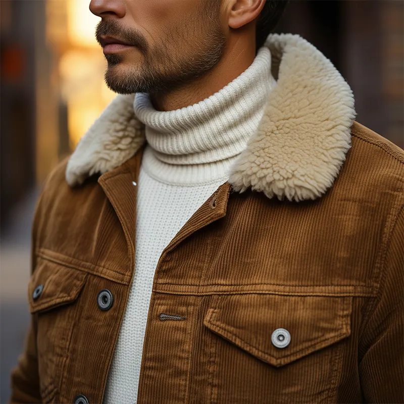 Men's Winter Retro Corduroy Jacket With Detachable Fur Collar MTA0193K5P sold by Manly product image thumbnail 3