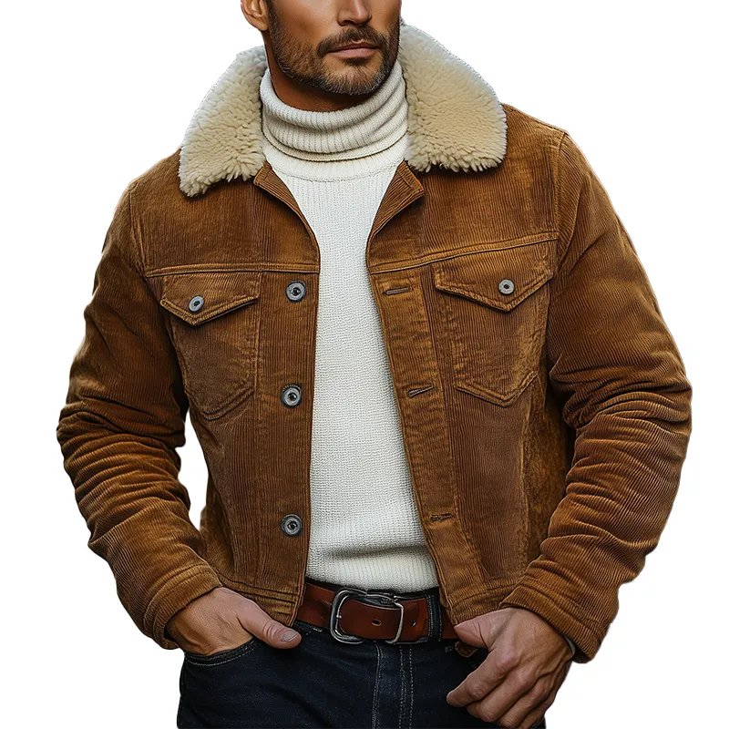 Men's Winter Retro Corduroy Jacket With Detachable Fur Collar MTA0193K5P sold by Manly