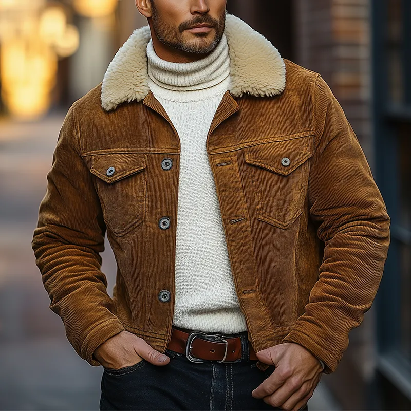 Men's Winter Retro Corduroy Jacket With Detachable Fur Collar MTA0193K5P sold by Manly product image thumbnail 2
