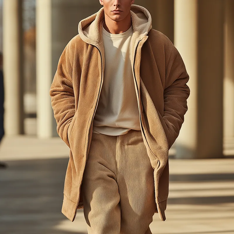 Men's Retro Minimalist Fleece Hooded Warm Zip-Up Coat MTA0123K8P sold by Manly product image thumbnail 2