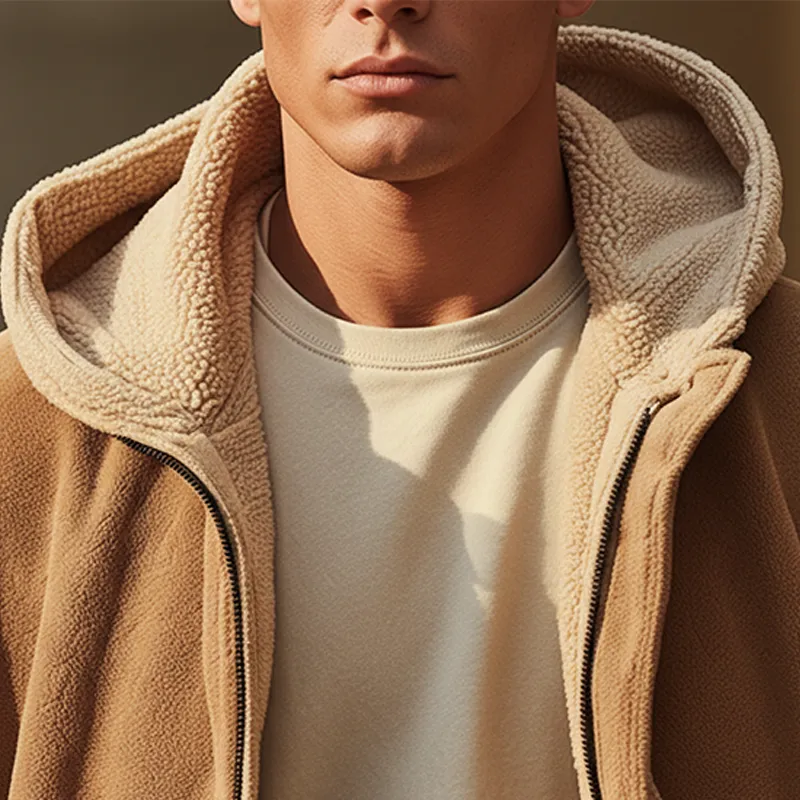 Men's Retro Minimalist Fleece Hooded Warm Zip-Up Coat MTA0123K8P sold by Manly product image thumbnail 4