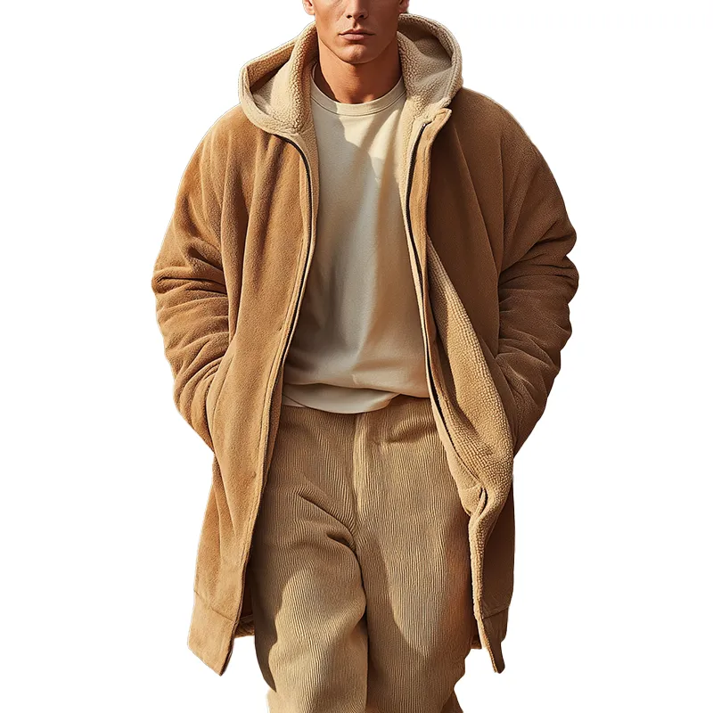 Men's Retro Minimalist Fleece Hooded Warm Zip-Up Coat MTA0123K8P sold by Manly