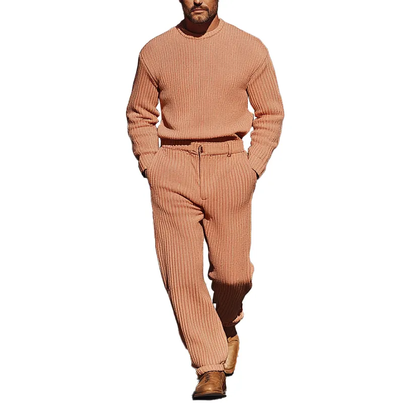 Men's Simple Faux Wool Knit Sweater And Trousers Set MTA0198K3P sold by Manly