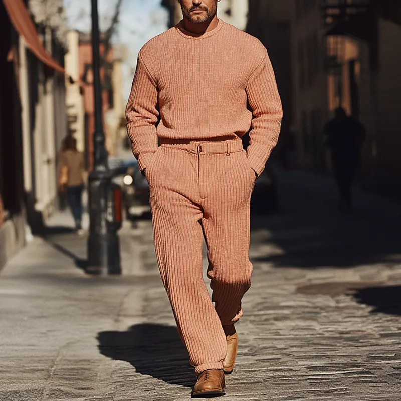 Men's Simple Faux Wool Knit Sweater And Trousers Set MTA0198K3P sold by Manly product image thumbnail 2