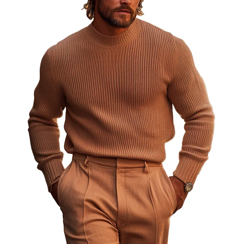 Men's Retro Simple Slim Fit Cotton Yarn Knit Crew Neck Sweater MTA0104K9P sold by Manly