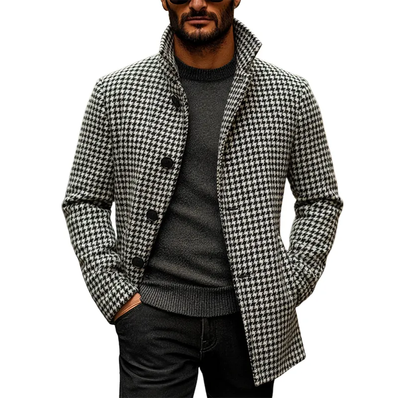 Men's Houndstooth Lapel Button-down Mid-length Coat MTA0101K1X sold by Manly