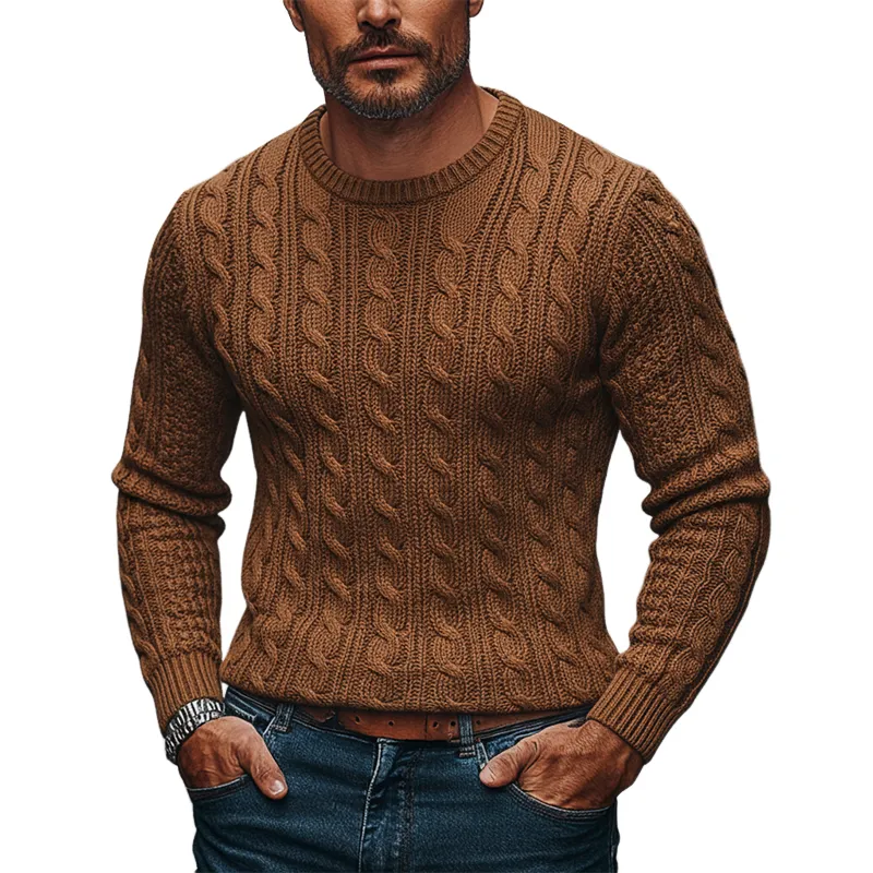 Men's Solid Color Crew Neck Knit Cable Knit Textured Pullover Sweater MTA0137K2X sold by Manly