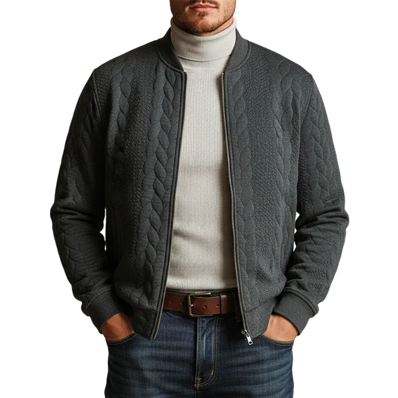 Men's Solid Color Textured Baseball Collar Jacket MTA0133K2X sold by Manly