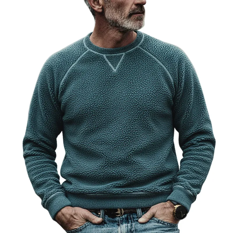 Men's Retro Solid Color Fleece Crew Neck Long Sleeve Sweatshirt MTA0130K5X sold by Manly